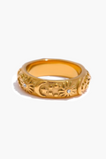Anel Abelina Celestial Sol Estrela Lua Banhado Ouro