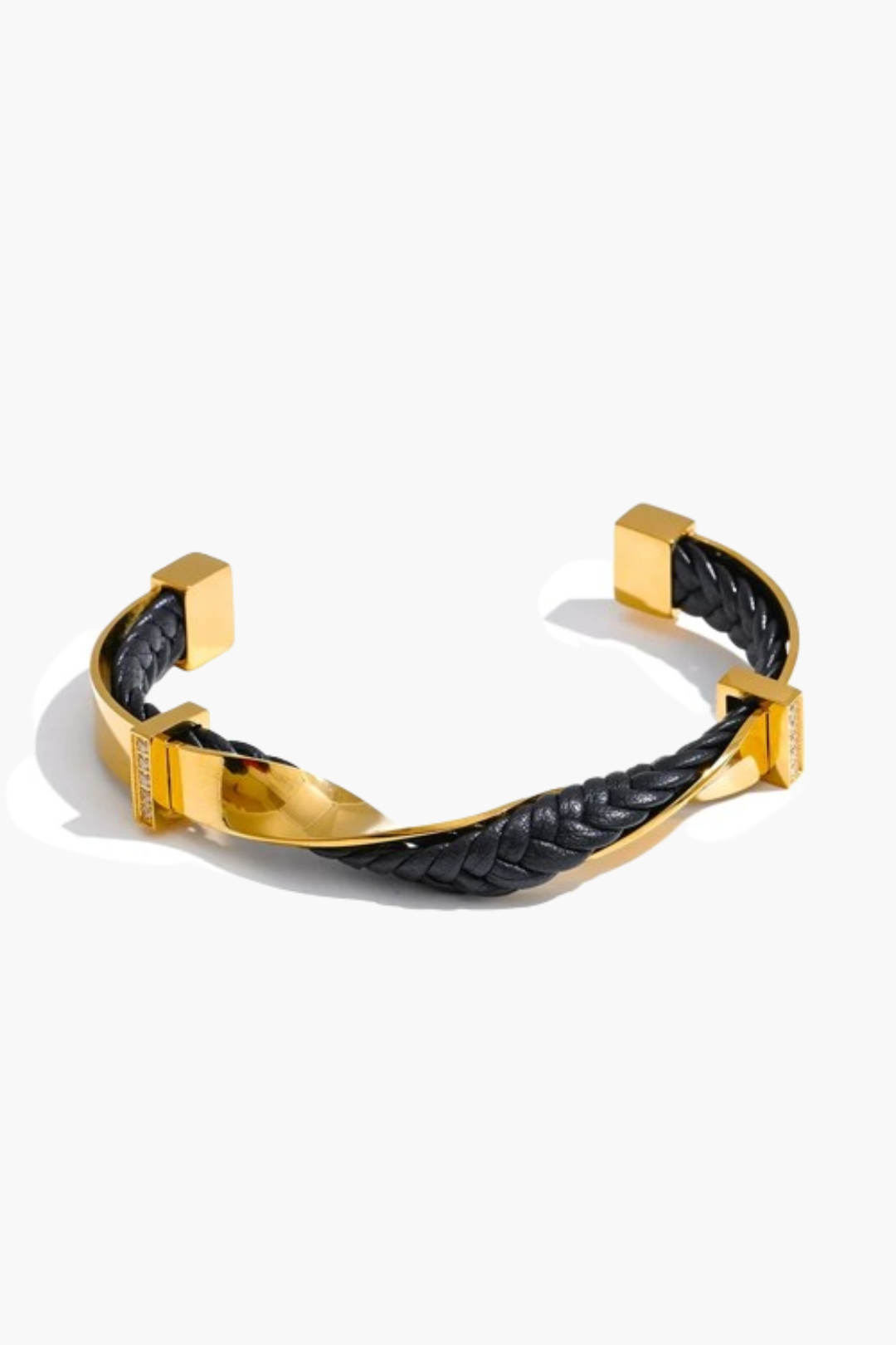 Pulseira Cuff Trançada Couro & Aço