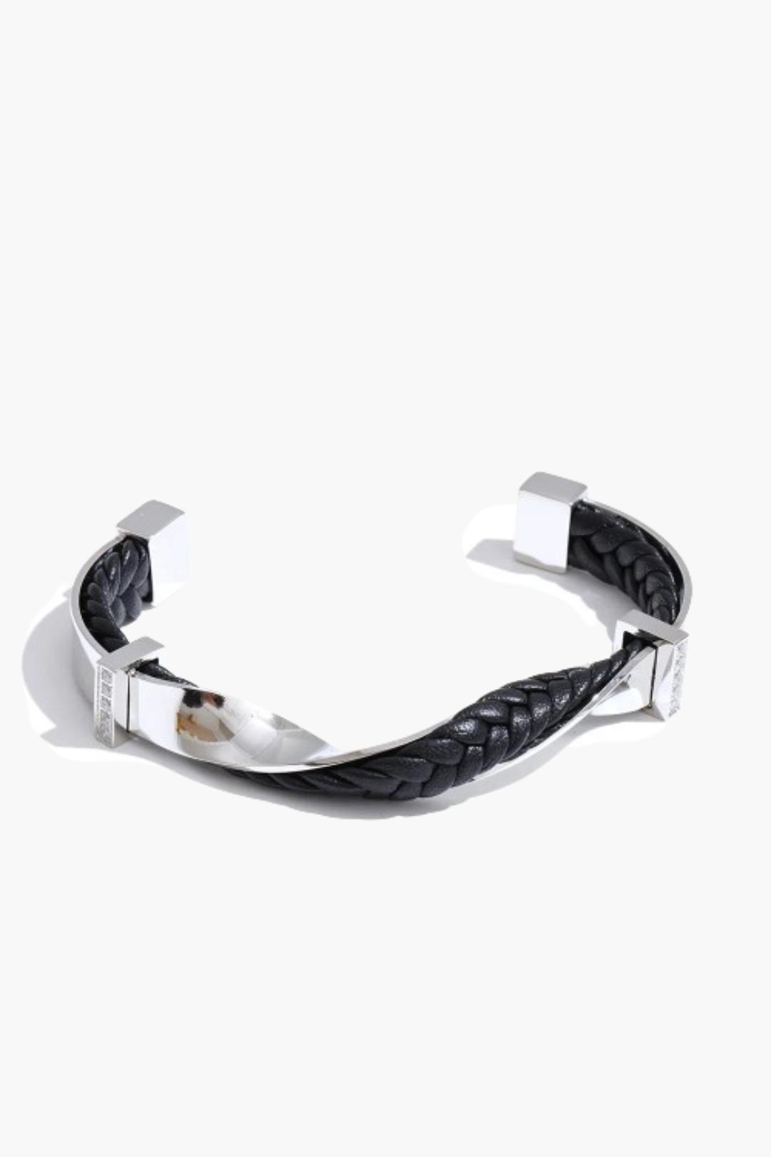 Pulseira Cuff Trançada Couro & Aço
