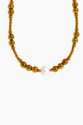 Choker Pérola Artificial com Contas Banhada Ouro 18k