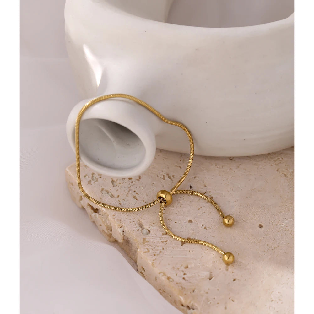 Pulsera Ajustable de Cadena Dorada Bañada en Oro 18K