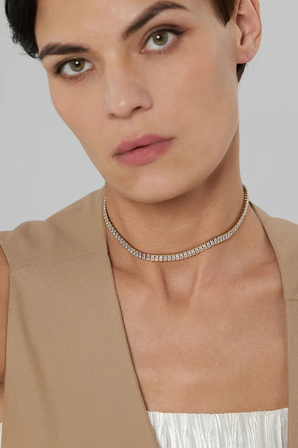 Choker Zircônia Cúbica Geométrica Banhada Ouro 18k