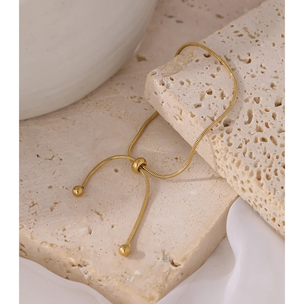 Pulsera Ajustable de Cadena Dorada Bañada en Oro 18K