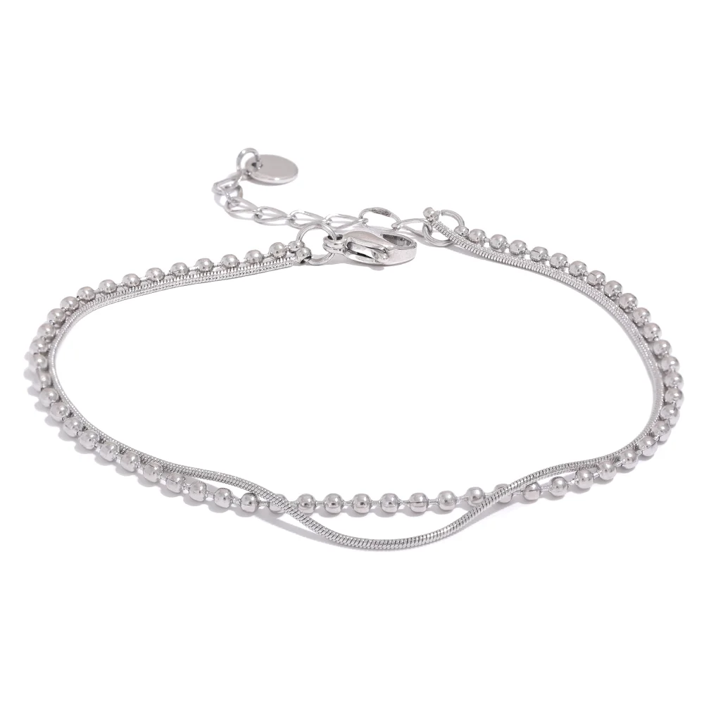 Pulsera Doble Cadena Ajustable con Bolitas Bañada