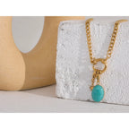 Colar de Corrente  Pingente Pedra Opal Azul
