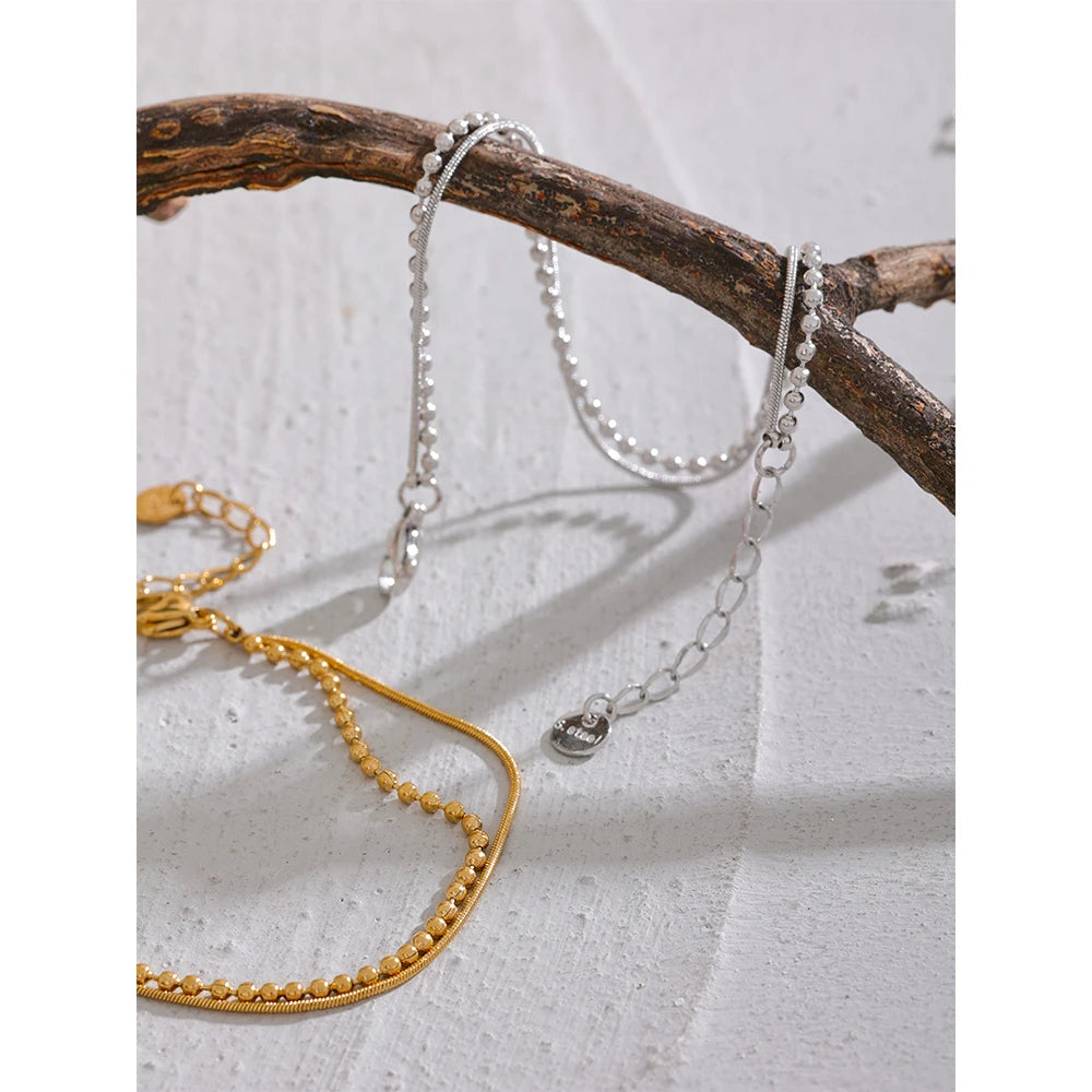 Pulsera Doble Cadena Ajustable con Bolitas Bañada