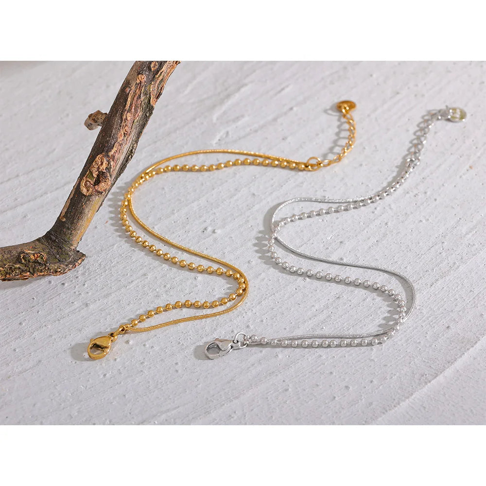 Pulsera Doble Cadena Ajustable con Bolitas Bañada