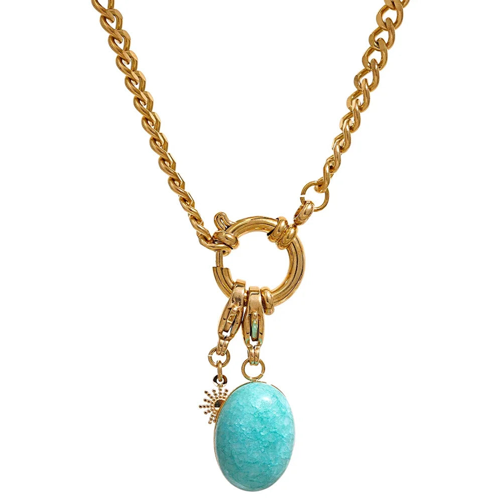 Colar de Corrente  Pingente Pedra Opal Azul