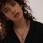 Colar de Corrente  Pingente Pedra Opal Azul