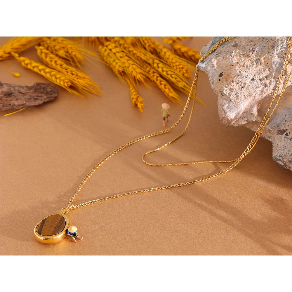 Colar Longo Tigre Pedra Grande